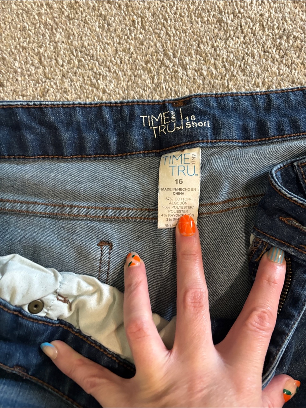 Time and Tru Dark and Light Blue Two-Tone Denim Shorts - Picture 2 of 3
